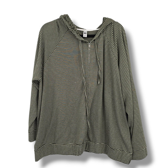 It's Women's Plus Size Striped Full Zip Lightweight Hooded Jacket Green White 2X - Picture 1 of 9